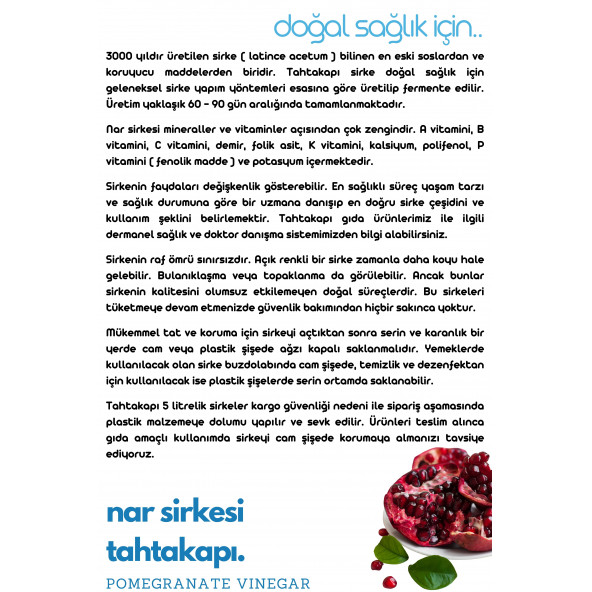 Tahtakapı Nar Sirkesi 500 Mililitre - Resim 4