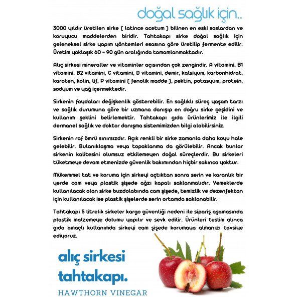 Tahtakapı Alıç Sirkesi 5 Litre - Resim 4