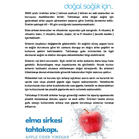 Tahtakapı Elma Sirkesi 5 Litre - Resim 4