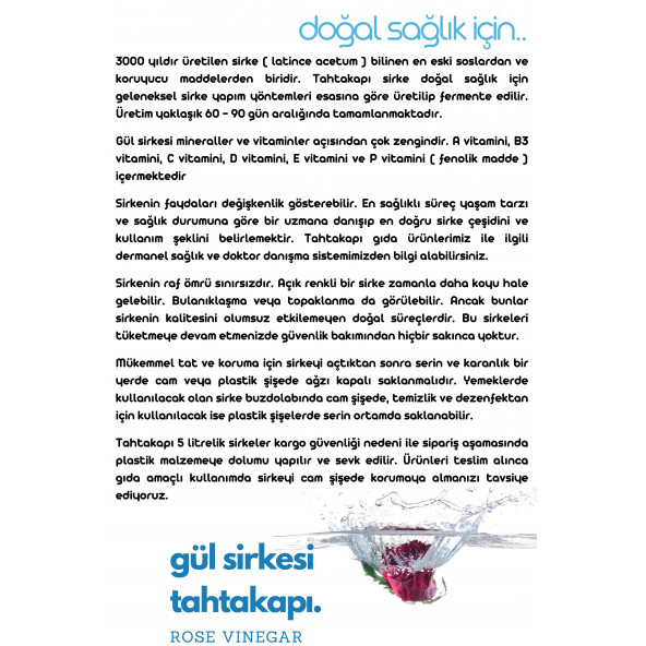Tahtakapı Gül Sirkesi 5 Litre - Resim 4