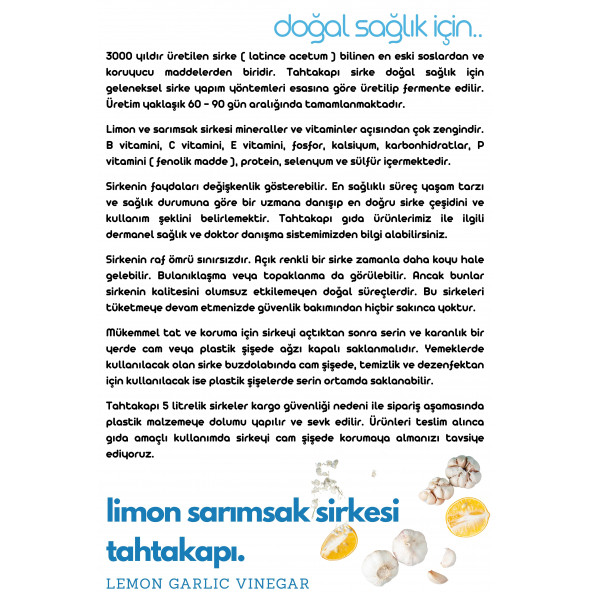 Tahtakapı Limon Sarımsak Sirkesi 5 Litre - Resim 4