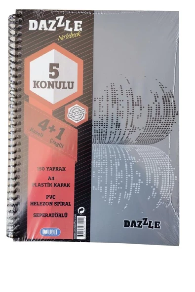 4+1 Ayraçlı Defter 5 Konulu 150 Yaprak 1 Adet 4 Kareli 1 Çizgili Spralli Plastik Kapak Seperatörlü ürün görseli 1