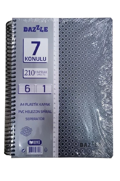 6+1 Ayraçlı Defter 7 Konulu 210 Yaprak 1 Adet 6 Kareli 1 Çizgili Spralli Plastik Kapak Seperatörlü ürün görseli 1