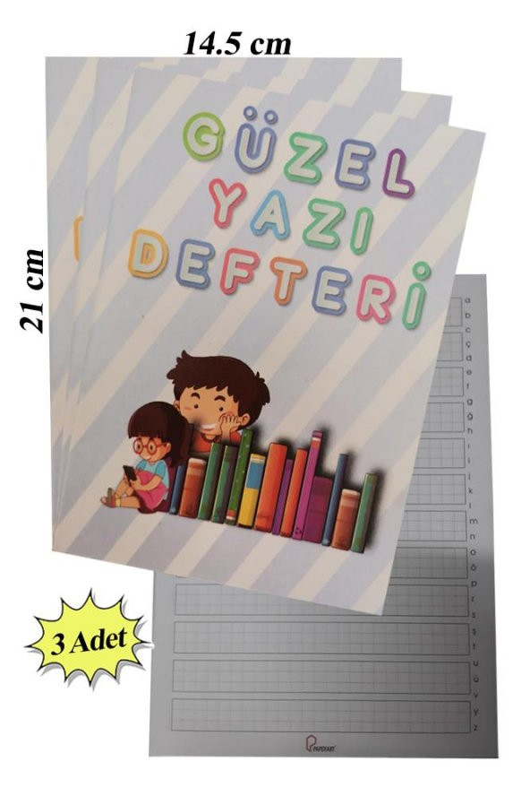 Güzel Yazı Defteri Küçük Boy 14,5x21 cm 24 Yaprak 3 Adet Klavuzlu Standart Çizgili Yazı Defteri Dik Temel Harflerle 1. Sınıf ürün görseli 1