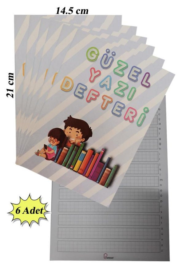 Güzel Yazı Defteri Küçük Boy 14,5x21 cm 24 Yaprak 6 Adet Klavuzlu Standart Çizgili Yazı Defteri Dik Temel Harflerle 1. Sınıf ürün görseli 1