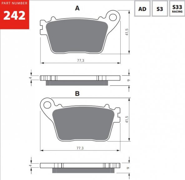 GOLD AD 242 Fren Balatası Sinter Metal ürün görseli 1