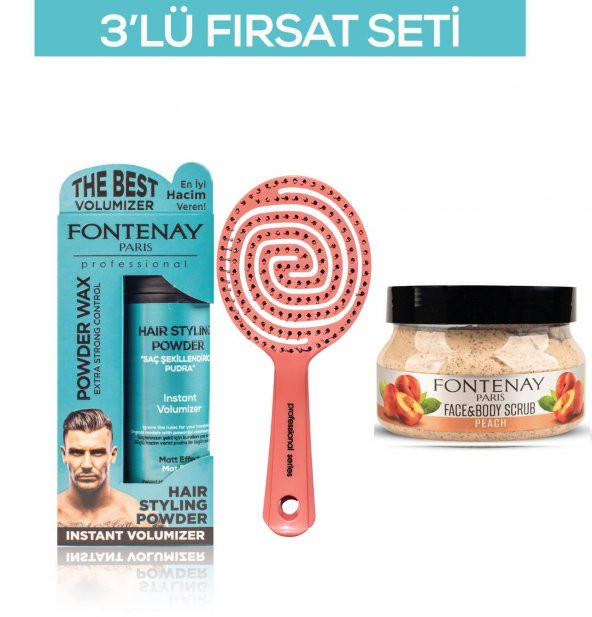 Fontenay Pudra Toz Wax Mavi 20gr + 3 Boyutlu Saç Fırçası+ Face And Body Scrub Şeftali 350ml 3LüSet ürün görseli 1
