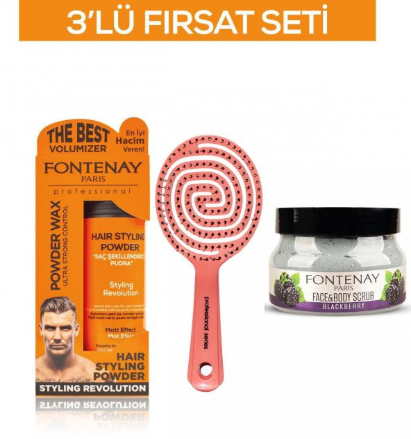 Fontenay Pudra Toz Wax Turuncu 20gr+ 3 Boyutlu Saç Fırçası+FaceAndBody Scrub Böğürtlen 350ml 3LüSet ürün görseli 1