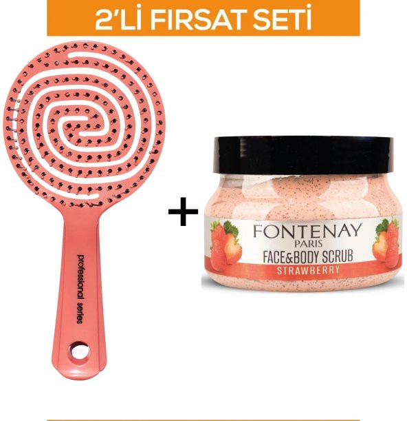 Fontenay Profesyonel 3 Boyutlu Saç Fırçası +Face&Body Peeling Scrub Yüz Maskesi Çilek 350ml 2Li Set ürün görseli 1