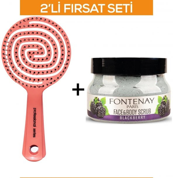 Fontenay Profesyonel 3Boyut Saç Fırçası+Face&Body Peeling Scrub Yüz Maskesi Böğürtlen 350ml 2Li Set ürün görseli 1
