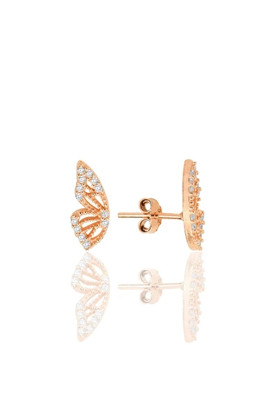 Gümüş rose zirkon taşlı özel tasarım kelebek küpe SGTL12261ROSE ürün görseli 1