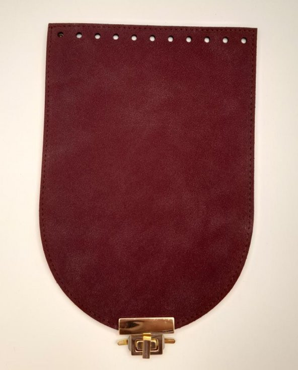 Angel Çanta Aksesuar 15x22 cm Süet Nubuk Deri Bordo Renk Kapak Light Gold Metalli ürün görseli 1