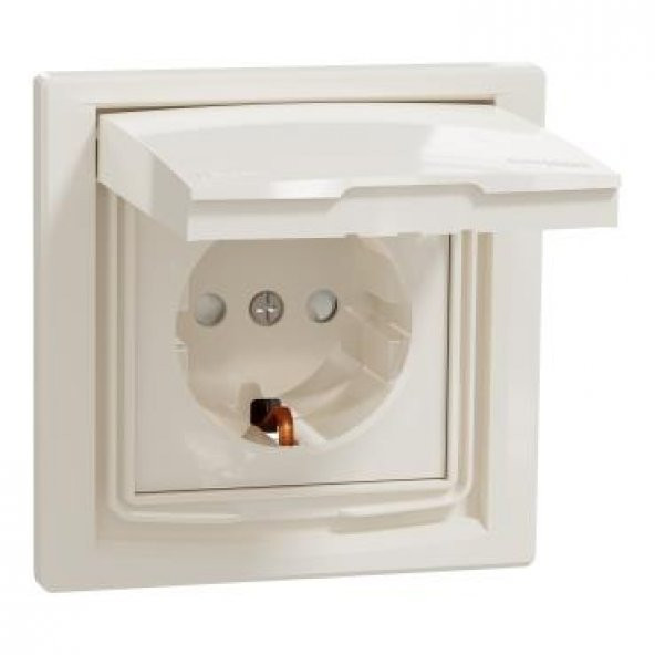Schneider EPH3100323 Efes Krem IP44 Kapaklı Çocuk Korumalı Priz ürün görseli 1