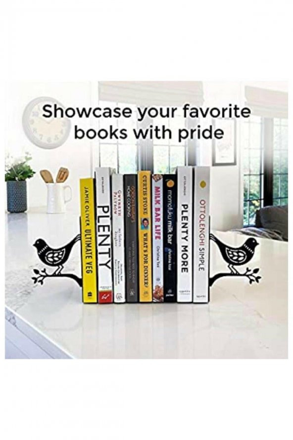 Dekoratif Metal Siyah Kuş Desenli Kitap Tutucu 2 Li Kitap Desteği ürün görseli 1