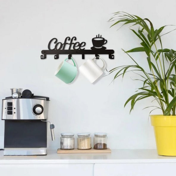 Dekoratif Metal Siyah Mutfak Kupa Ve Fincan Askılığı Coffee Askılık ürün görseli 1