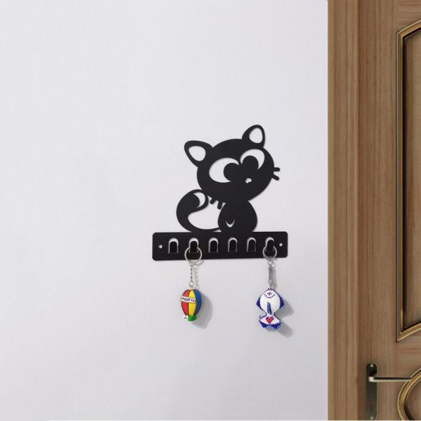 Dekoratif Metal siyah Anahtar Askılığı Kedi Figürlü Askılık Duvar Kapı Askılık ürün görseli 1
