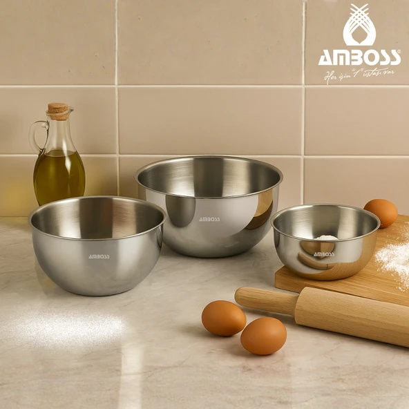 Amboss 3 Parça Paslanmaz Çelik Karıştırma Kabı Kase ürün görseli 1