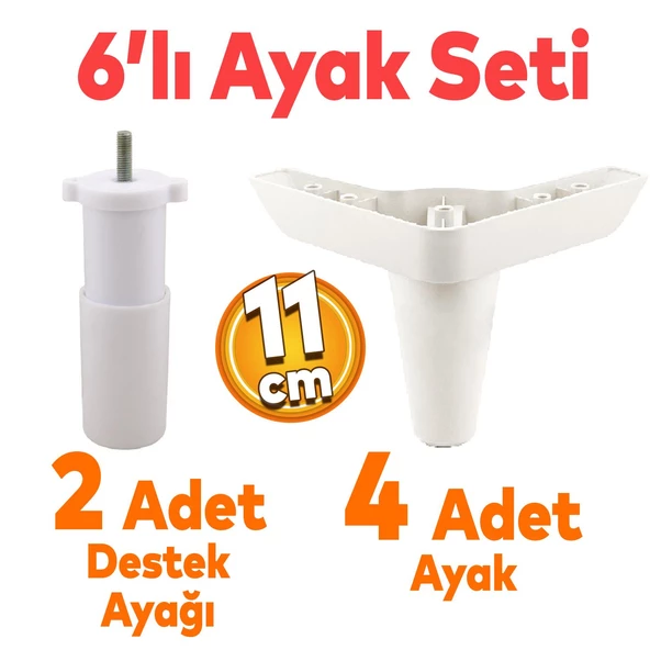 Aspen 6'lı Set Mobilya Tv Ünitesi Çekyat Koltuk Kanepe Baza Destek Ayağı Ayakları 11 Cm Beyaz Ayak ürün görseli 1