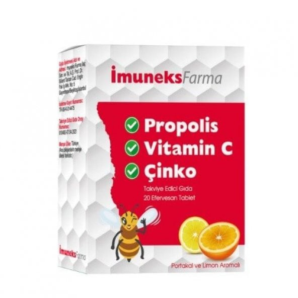 İmuneks Farma Propolis Vitamin C ve Çinko 20 Tablet ürün görseli 1