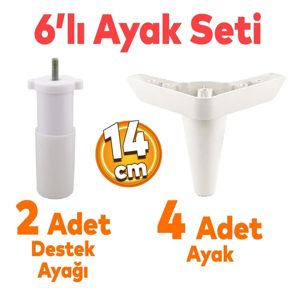 Aspen 6'lı Set Mobilya Tv Ünitesi Çekyat Koltuk Kanepe Baza Destek Ayağı Ayakları 14 Cm Beyaz M8 ürün görseli 1