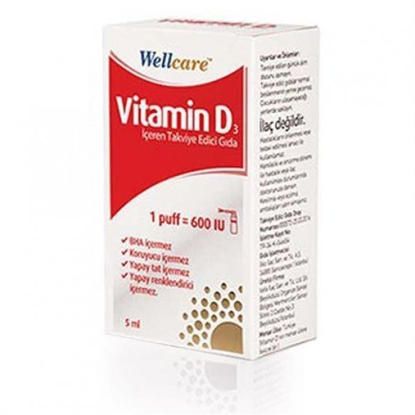 Wellcare Vitamin D3 600 IU 5 ml Spray ürün görseli 1