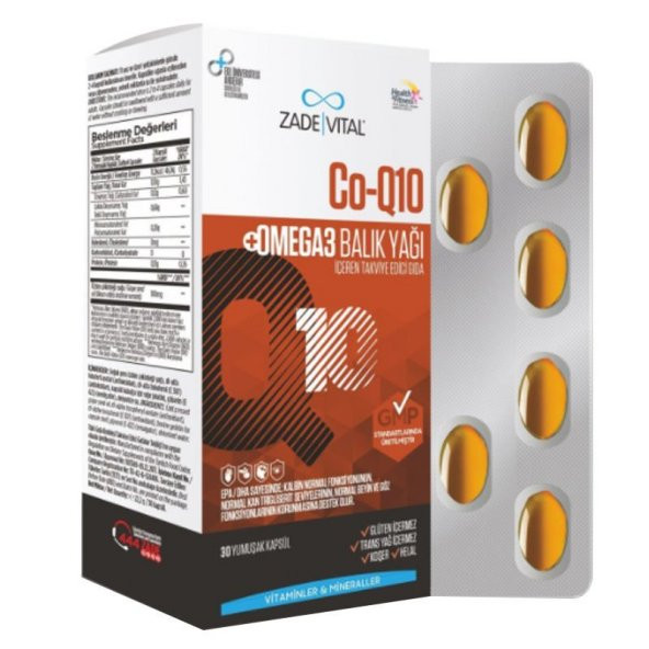 Zade Vital Co-Q10 Omega3 Balık Yağı 1000mg 30 Yumuşak Kapsül ürün görseli 1