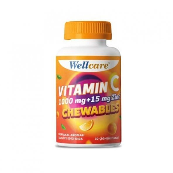 Wellcare Vitamin C 1000 mg Çinko 15 mg 30 Çiğneme Tableti ürün görseli 1