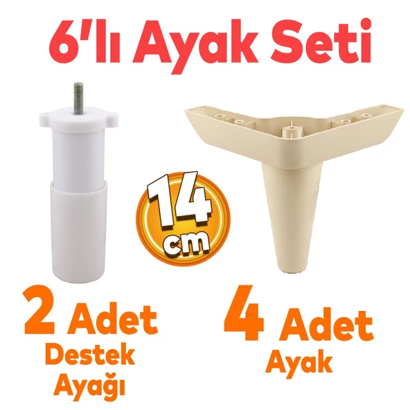 Aspen 6'lı Set Mobilya Tv Ünitesi Çekyat Koltuk Kanepe Baza Destek Ayağı Ayakları 14 Cm Krem M8 ürün görseli 1