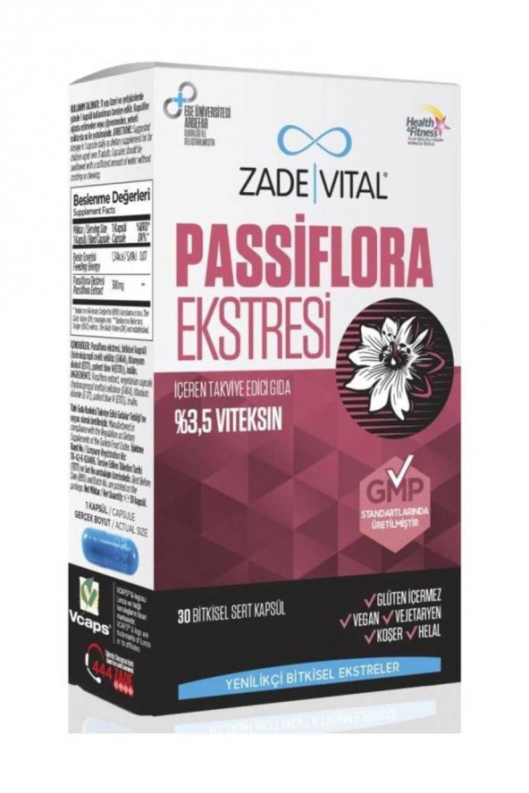 Zade Vital Passiflora Ekstresi İçeren Takviye Edici Gıda 30 Bitkisel Kapsül ürün görseli 1