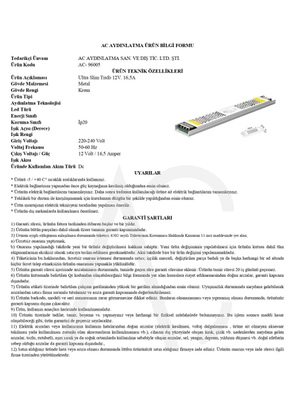 16,5A Ultra Slim Led Trafo - Resim 2