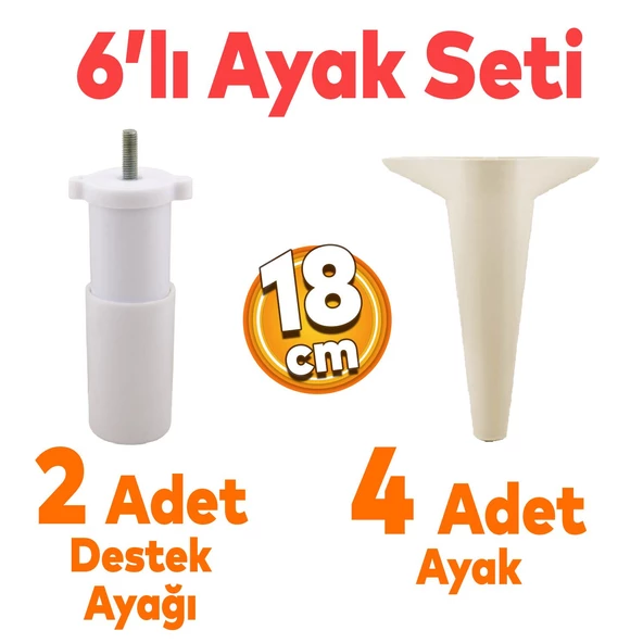 Aspen 6'lı Set Mobilya Tv Ünitesi Koltuk Kanepe Konsol Destek Ayağı Ayakları 18 Cm Krem M8 ürün görseli 1