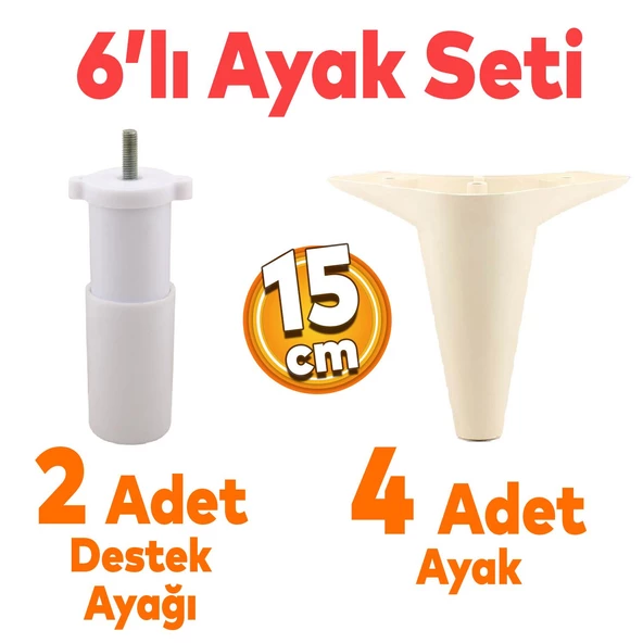 Aspen 6'lı Set Mobilya Tv Ünitesi Çekyat Koltuk Kanepe Baza Destek Ayağı Ayakları 15 Cm Krem M8 ürün görseli 1