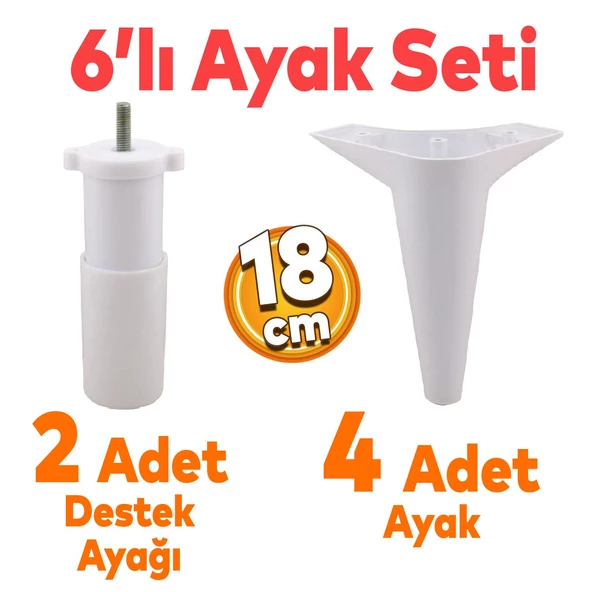 Aspen 6'lı Set Mobilya Tv Ünitesi Koltuk Kanepe Konsol Destek Ayağı Ayakları 18 Cm Beyaz M8 ürün görseli 1