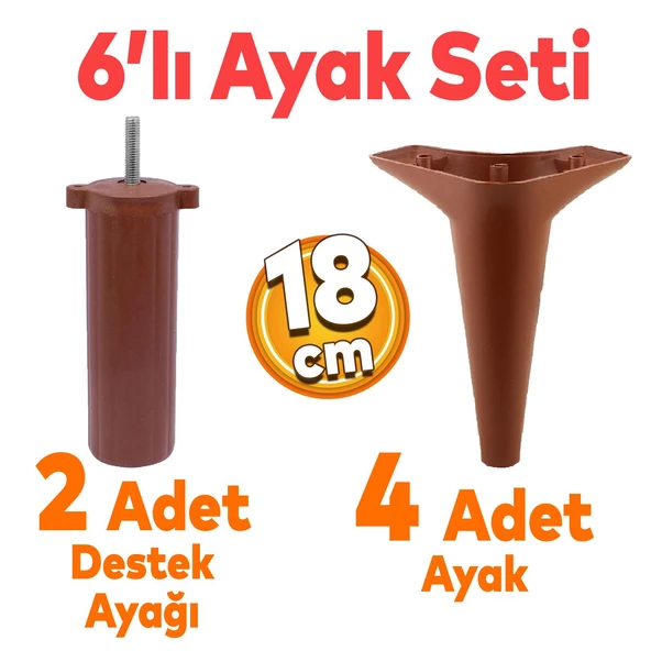 Aspen 6'lı Set Mobilya Tv Ünitesi Koltuk Kanepe Konsol Destek Ayağı Ayakları 18 Cm Kahverengi ürün görseli 1