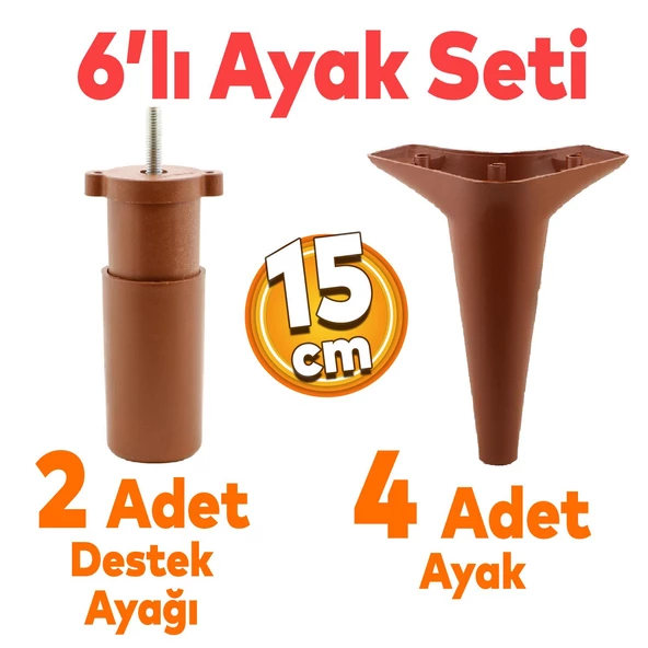 Aspen 6'lı Set Mobilya Tv Ünitesi Çekyat Koltuk Kanepe Baza Destek Ayağı Ayakları 15 Cm Kahverengi ürün görseli 1