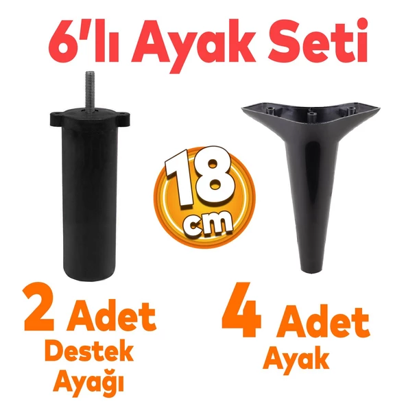 Aspen 6'lı Set Mobilya Tv Ünitesi Koltuk Kanepe Konsol Destek Ayağı Ayakları 18 Cm Siyah M8 ürün görseli 1