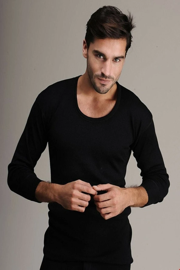 Hasyün Erkek Uzun Kollu Siyah Yün Fanila Don Takım ürün görseli 1