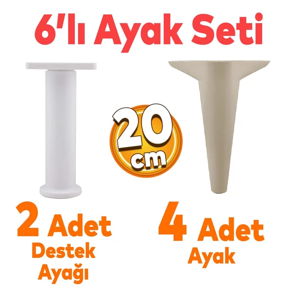 Aspen 6'lı Set Mobilya Tv Ünitesi Koltuk Kanepe Konsol Destek Ayağı Ayakları 20 Cm Krem ürün görseli 1