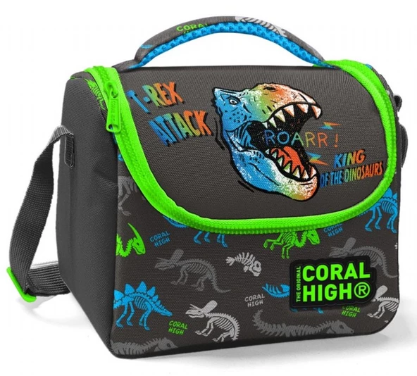 Coral High Erkek Çocuk Siyah Yeşil T-Rex Okul Beslenme Çantası - Yalıtımlı ürün görseli 1