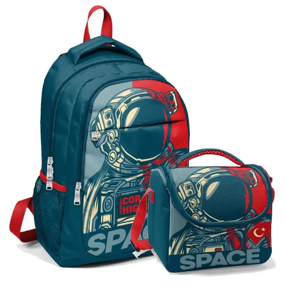 Coral High Okul Sırt Çantası ve Beslenme Çantası Erkek Çocuk Lacivert Astronot ürün görseli 1