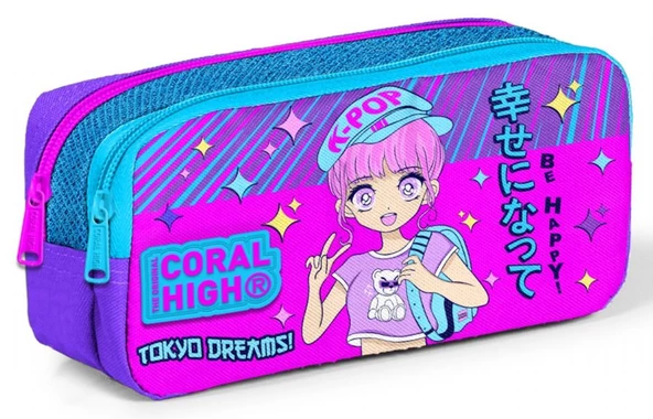 Coral High İki Bölmeli Kız Çocuk Lavanta K-Pop Kalem Çantası Kalemlik ürün görseli 1