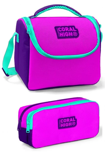 Coral High Pembe Yeşil Kız Çocuk Beslenme Çantası Seti ürün görseli 1