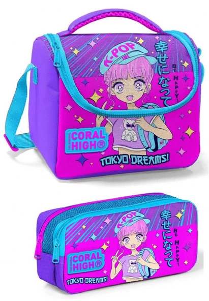 Coral High Mor Pembe K-Pop Kız Çocuk Beslenme Çantası Seti ürün görseli 1
