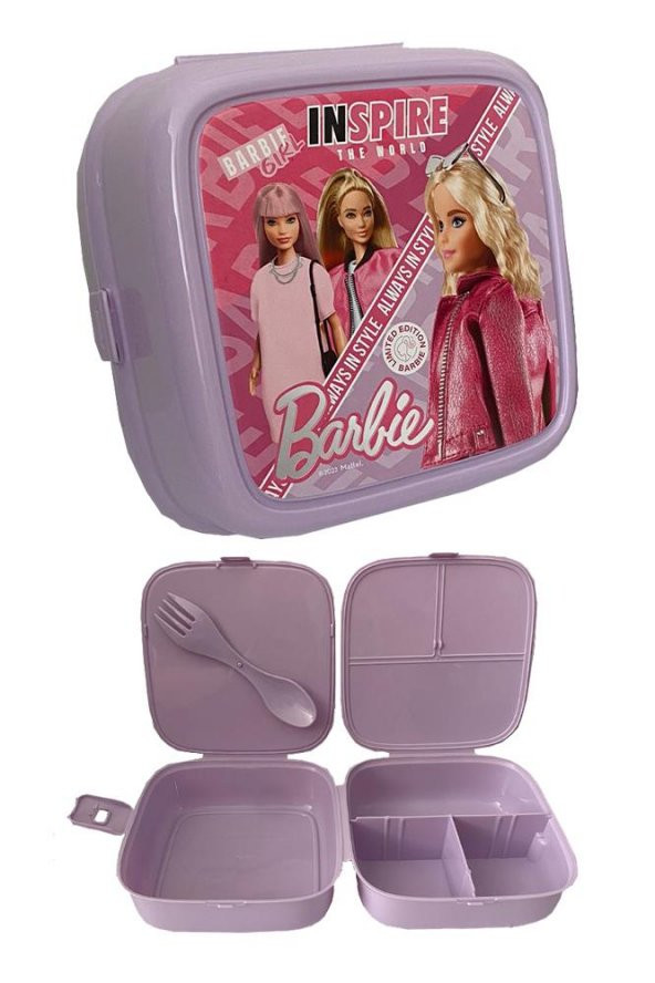 Barbie Beslenme Kutusu Lila 4 Bölmeli Kız Figürlü 1 Adet Yemek Saklama Kabı Lila Beslenme Çantası ürün görseli 1