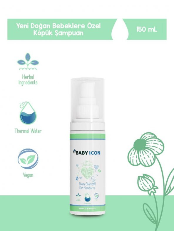 Baby icon Bebek Köpük Şampuanı Vegan Doğal Içerikli Konak Önleyici Şampuan 150 ml ürün görseli 1