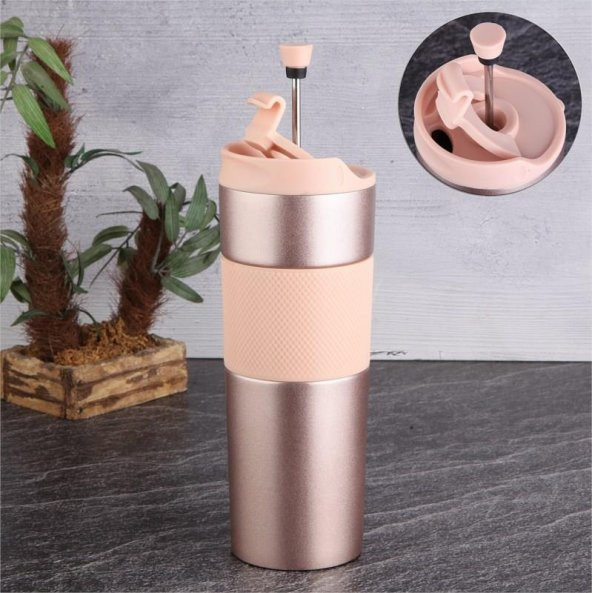 Tohana 75223 French Press Termos Rose Gold Paslanmaz Çelik Termos Mug 450 Ml ürün görseli 1