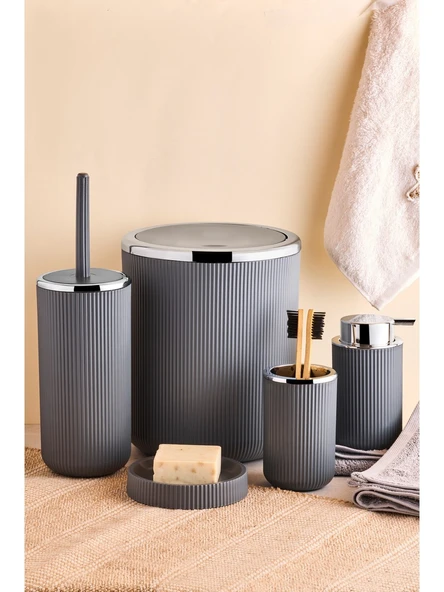 Lisbone Silver  5 Parça Banyo Aksesuar Seti Akrilik Plastik Modern Stil Gri ürün görseli 1