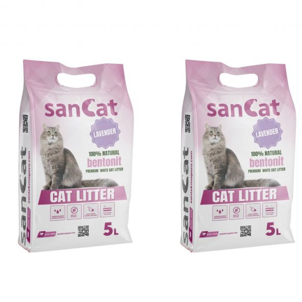 Sancat Lavanta Kokulu Premium Beyaz Kedi Kumu 5 Lt. X 2 Adet ürün görseli 1