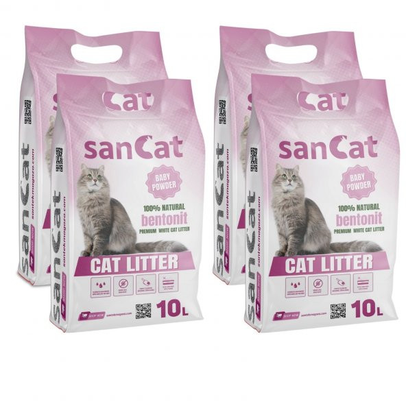 SANCAT Bebek Pudrası Kokulu Premium Beyaz Kedi Kumu 10 Lt. X 4 Adet ürün görseli 1