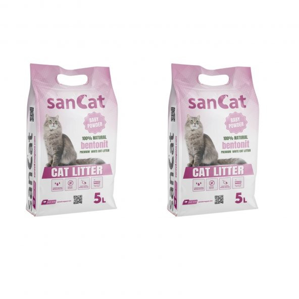 Sancat Bebek Pudrası Kokulu Premium Beyaz Kedi Kumu 5 Lt. X 2 Adet ürün görseli 1